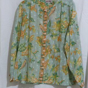 FABINDIA Women's Long Sleeve Blouse Cotton Never Worn Size L White Orange Green